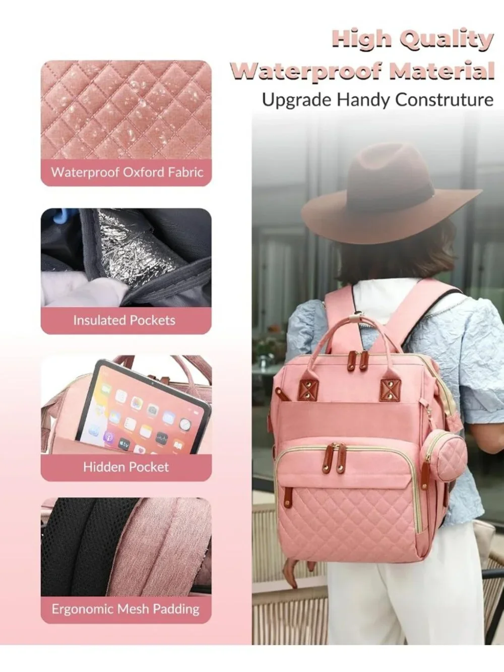 Stylish Waterproof 3-in-1 Diaper Bag Backpack with Changing Pad, Large Travel